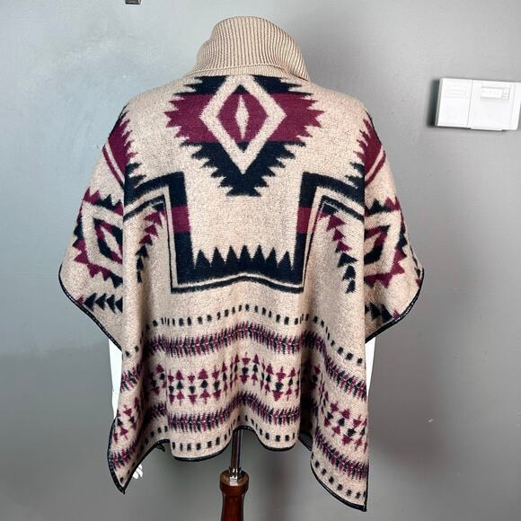 Lucky Brand sweater poncho one size aztec Vintage turtle neck‎ western wool - Picture 4 of 14